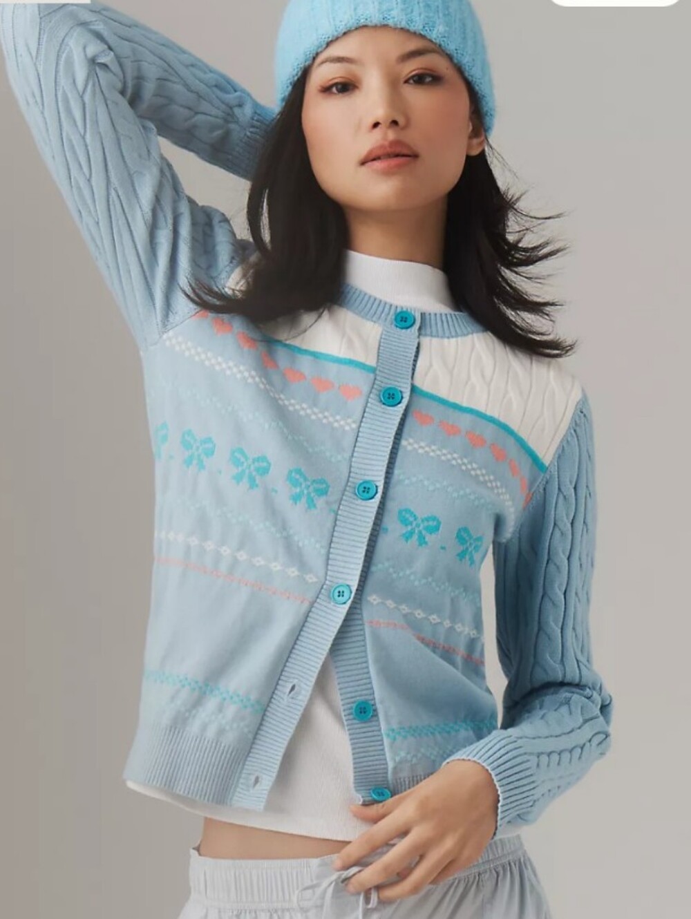 Beach Riot X Anthropologie Ally Bow Cable Knit Cardigan NWT